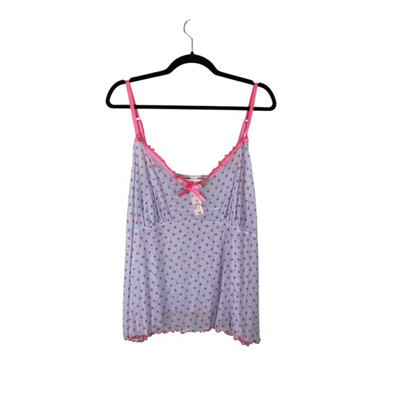 Cacique Other - Cacique Blue & Pink Polka Dot Mesh Babydoll Lingerie Set Size 26/28 NWT